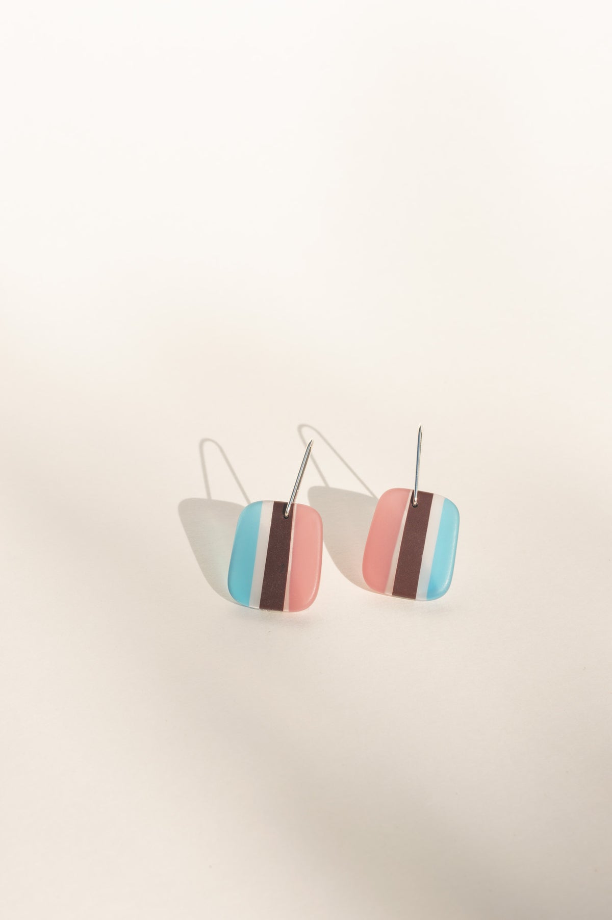 Daydream 1 large earrings in aqua, blush pink and cocoa brown upcycled surfboard resin with sterling silver earwires