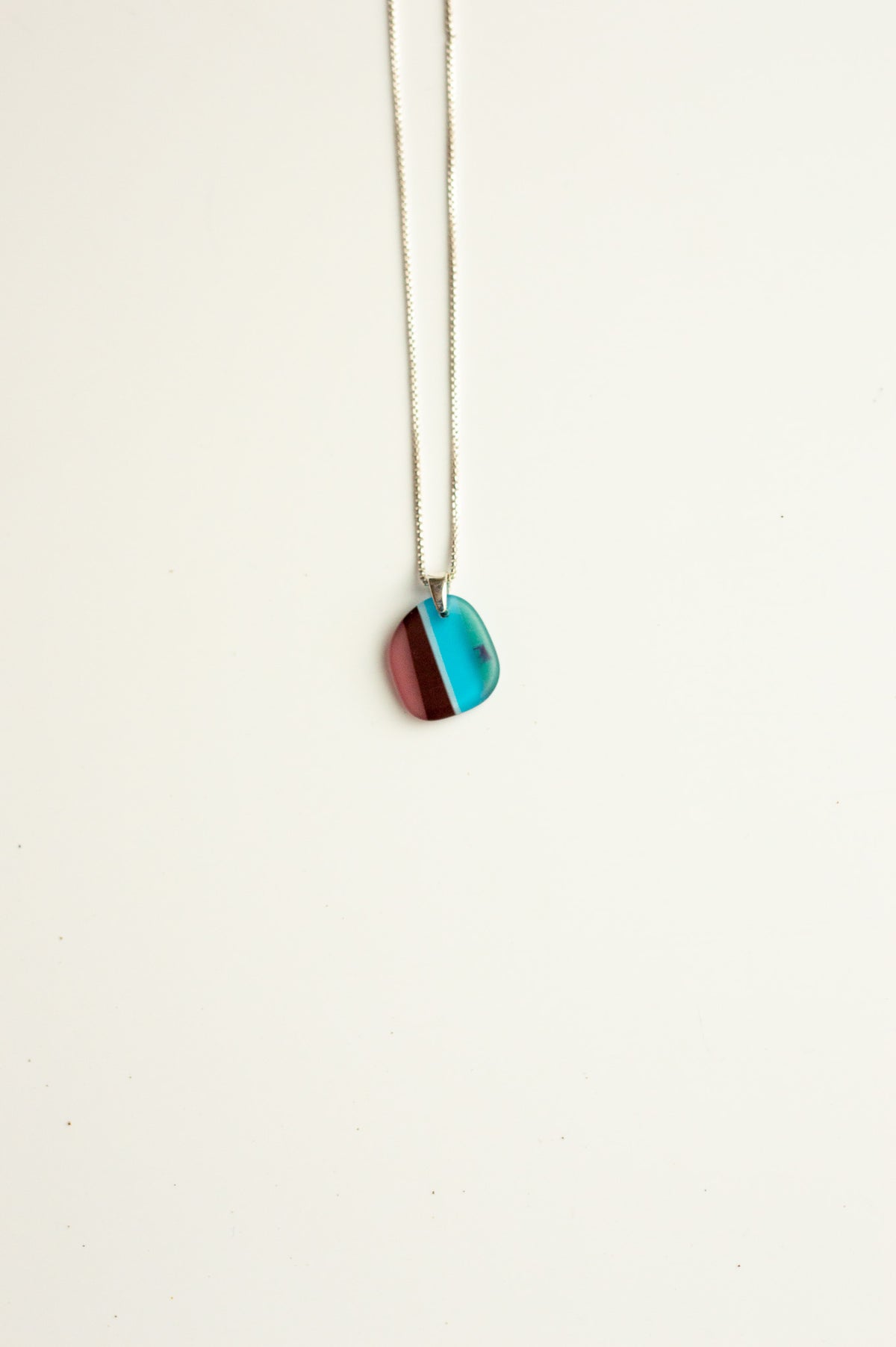 Daydream Necklace 2 pendant in deep pink, cocoa and aqua upcycled surfboard resin on a sterling silver chain